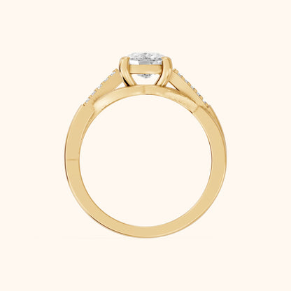 Veronica Twist Side Stone Cushion Diamond Engagement Ring in Yellow Gold - FingerView