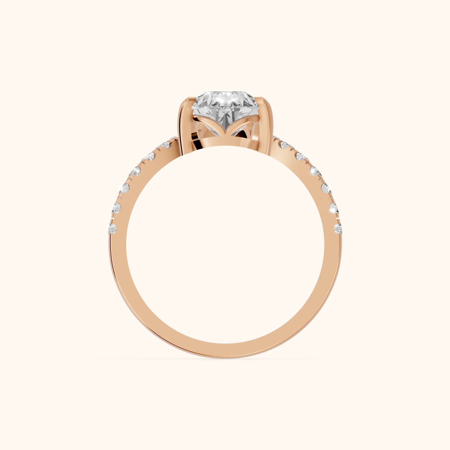 Isabella Legacy Side Stone Pear Diamond Engagement Ring in Rose Gold - FingerView