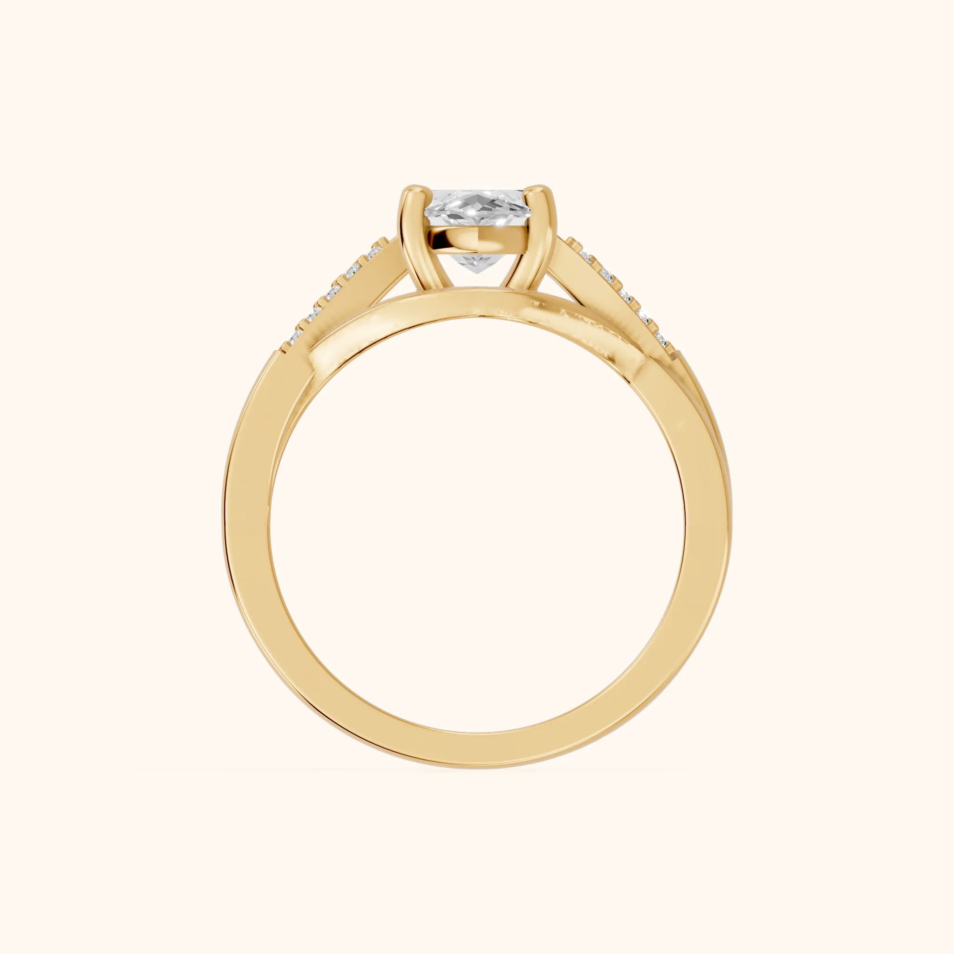 Veronica Twist Side Stone Marquise Diamond Engagement Ring in Yellow Gold - FingerView