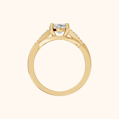 Veronica Twist Side Stone Marquise Diamond Engagement Ring in Yellow Gold - FingerView