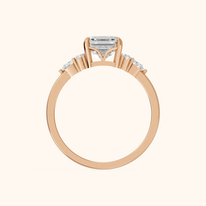 Amelia Three Stone Asscher Diamond Engagement Ring in Rose Gold - FingerView