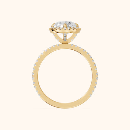 Rosemary Halo Pavé Round Diamond Engagement Ring in Yellow Gold - FingerView.webp