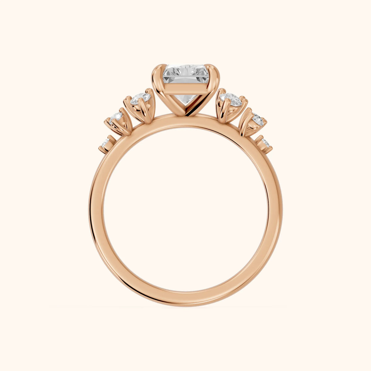 Mirabelle Cluster Radiant Diamond Engagement Ring in Rose Gold - FingerView.webp