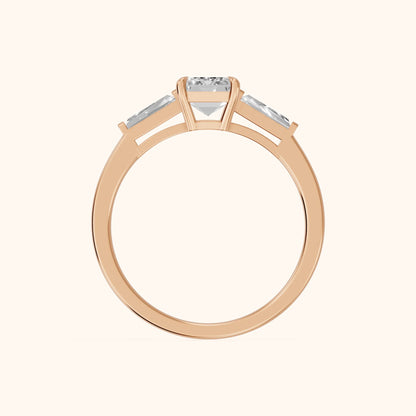 Winnie Three-Stone Emerald Diamond Engagement Ring in Rose Gold - FingerView.webp