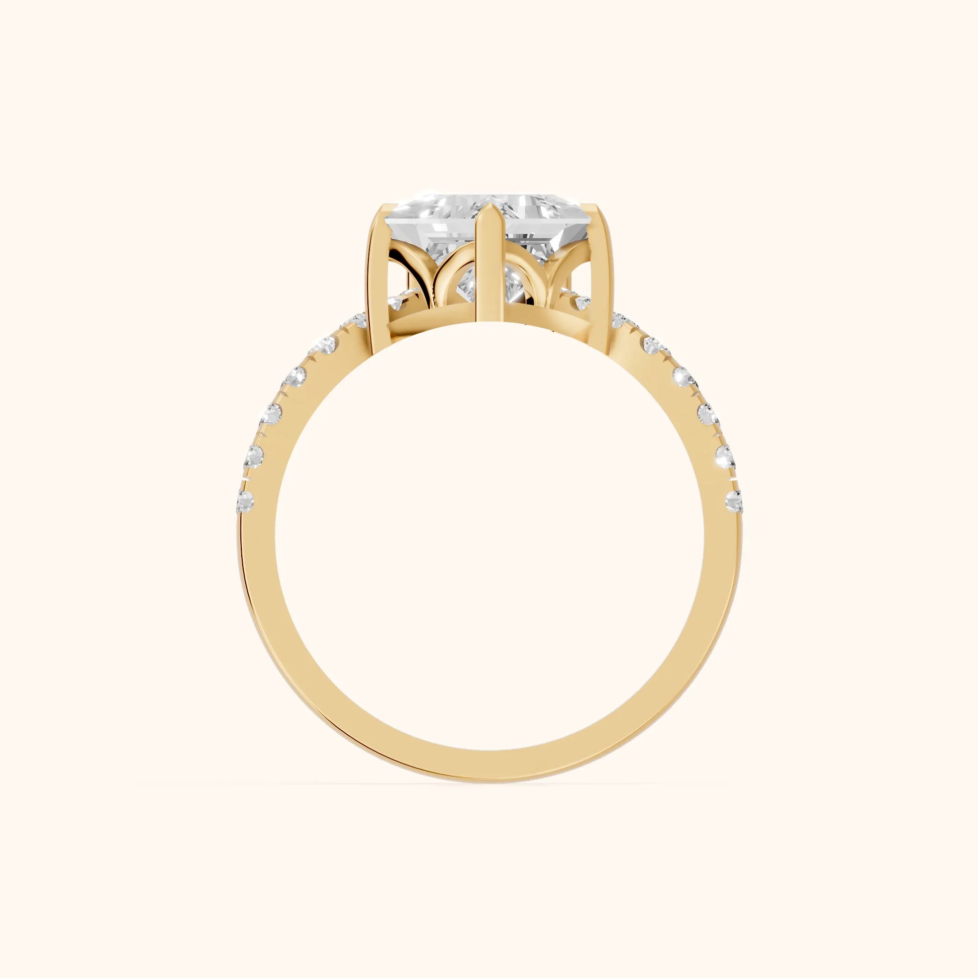 Isabella Legacy Side Stone Princess Diamond Engagement Ring in Yellow Gold - FingerView