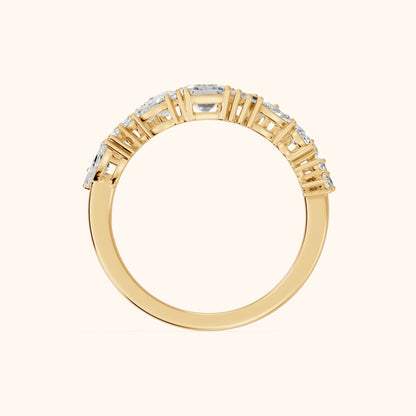 Isha Cluster Emerald & Pear Diamond Anniversary Ring in Yellow Gold - FingerView