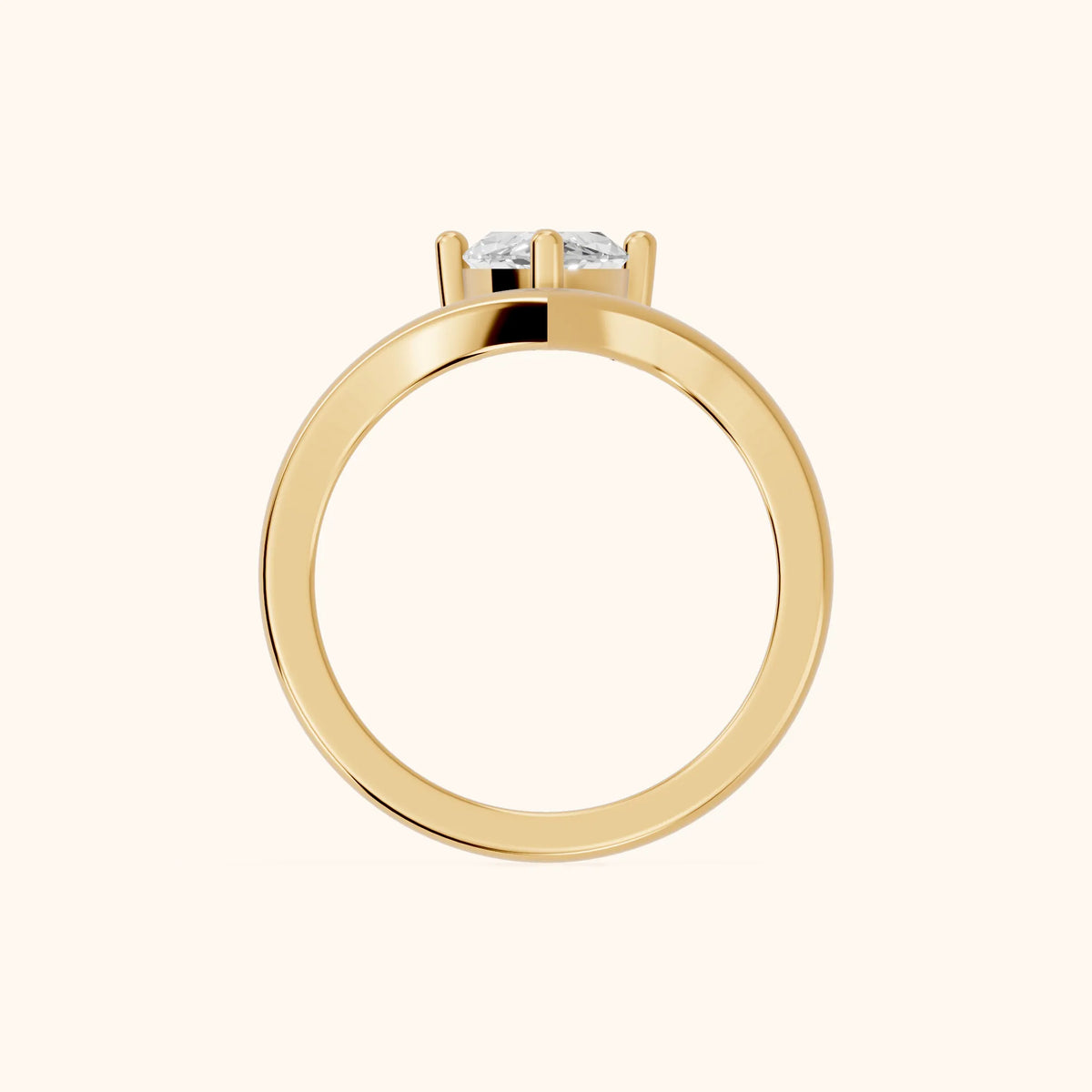 Evelyn Chevron Solitaire Marquise Diamond Engagement Ring in Yellow Gold - FingerView