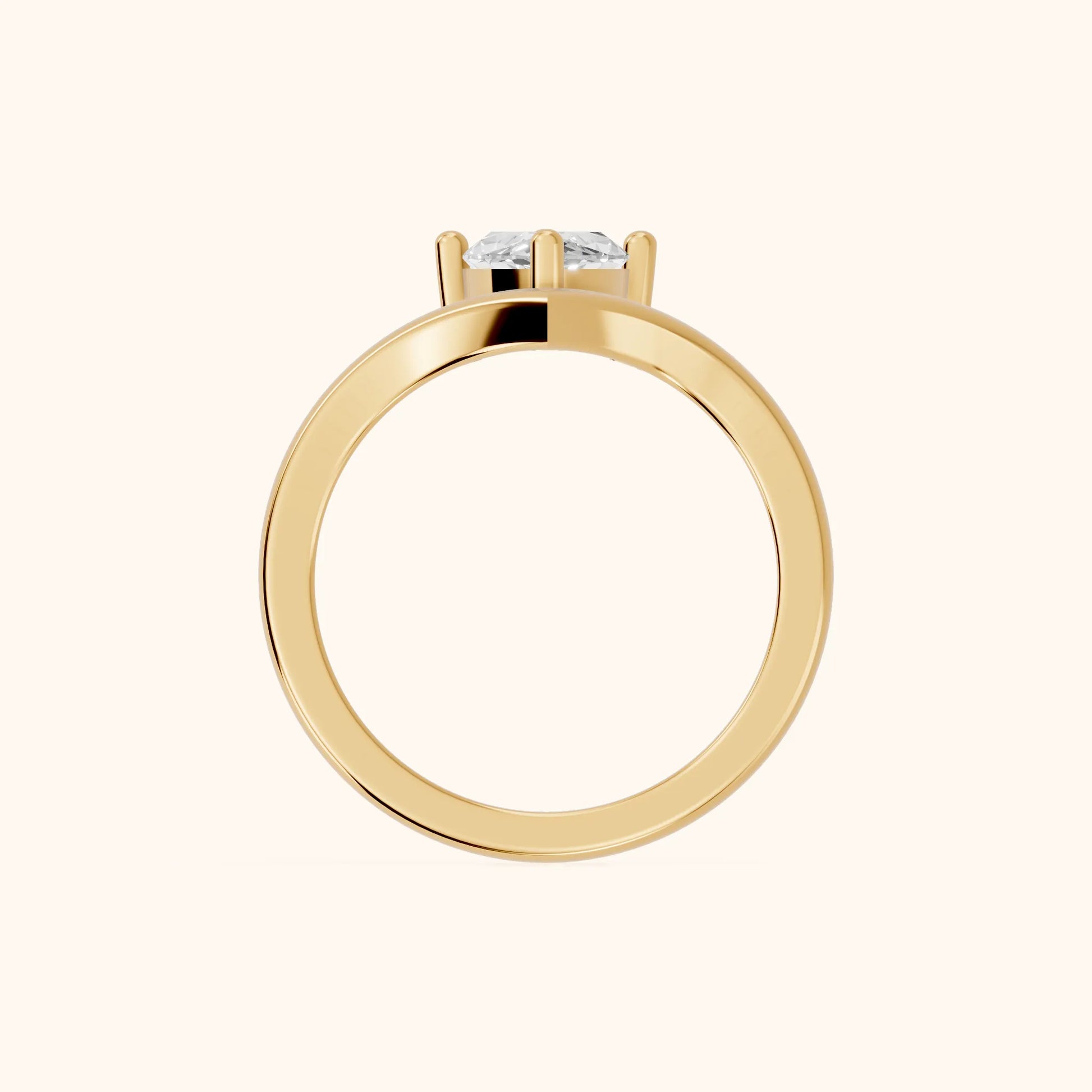 Evelyn Chevron Solitaire Marquise Diamond Engagement Ring in Yellow Gold - FingerView
