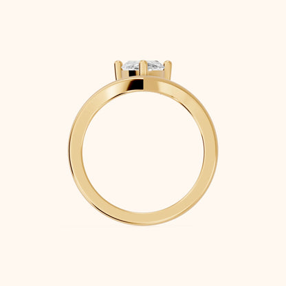 Evelyn Chevron Solitaire Marquise Diamond Engagement Ring in Yellow Gold - FingerView
