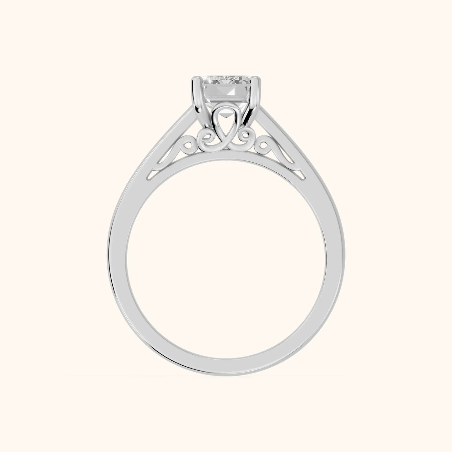Iris Vintage Emerald Diamond Engagement Ring in White Gold - FingerView