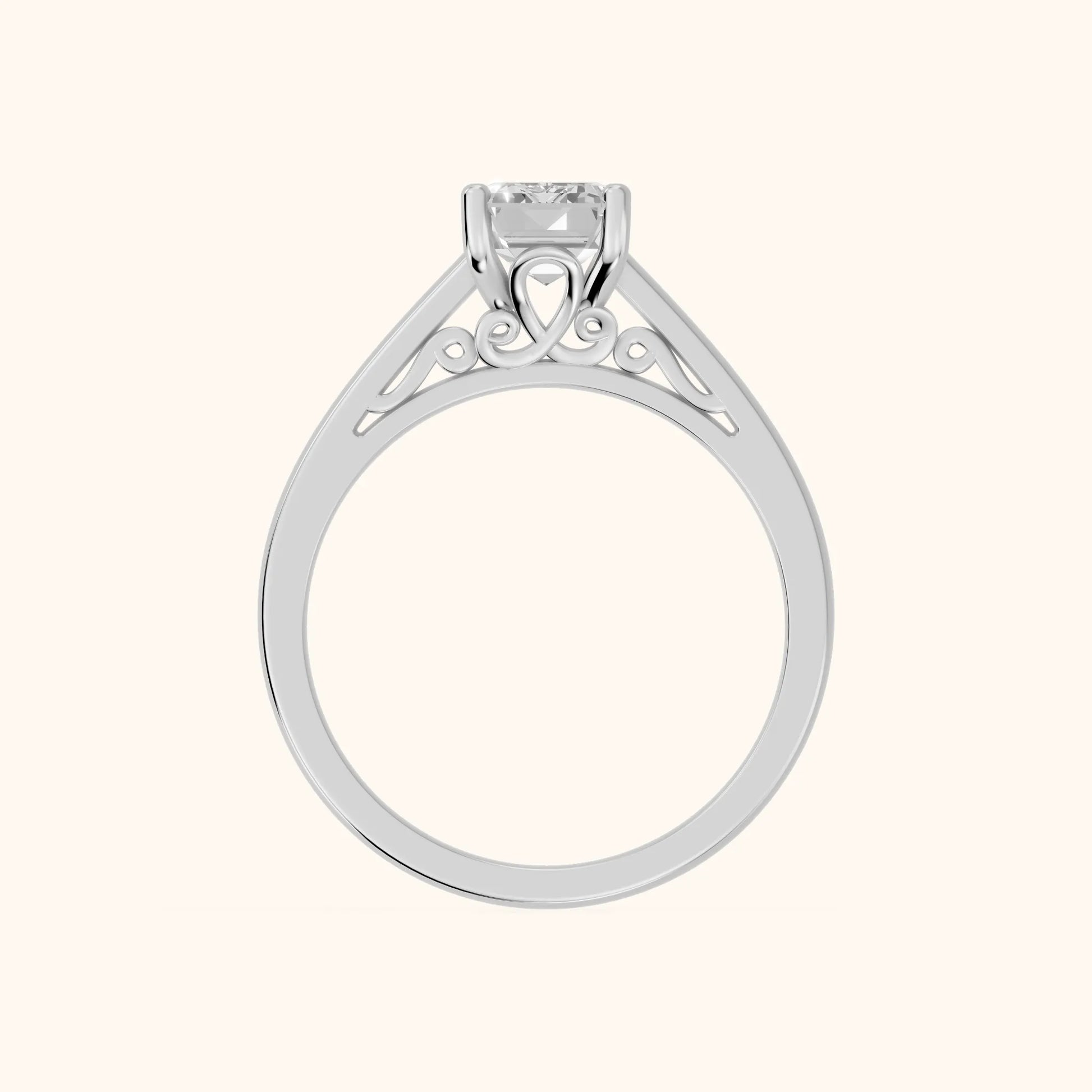 Iris Vintage Emerald Diamond Engagement Ring in White Gold - FingerView
