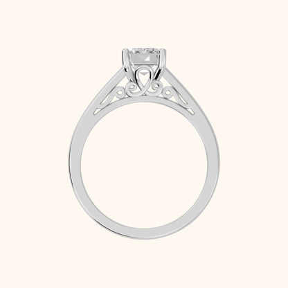 Iris Vintage Emerald Diamond Engagement Ring in White Gold - FingerView
