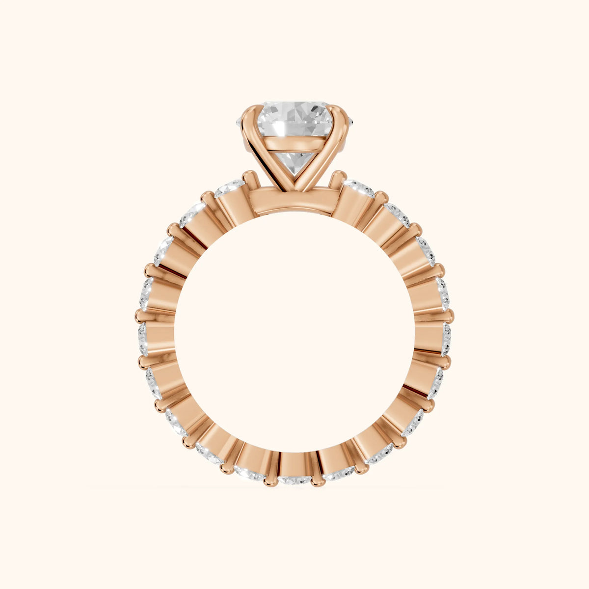 Piper Sidestone Round Diamond Engagement Ring in Rose Gold - FingerView.webp