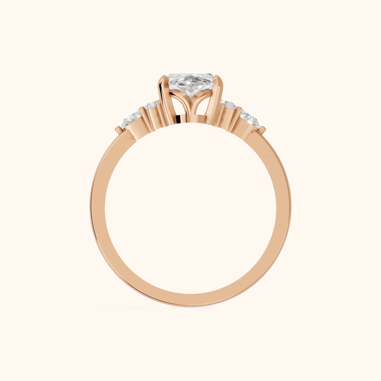 Amelia Three Stone Marquise Diamond Engagement Ring in Rose Gold - FingerView