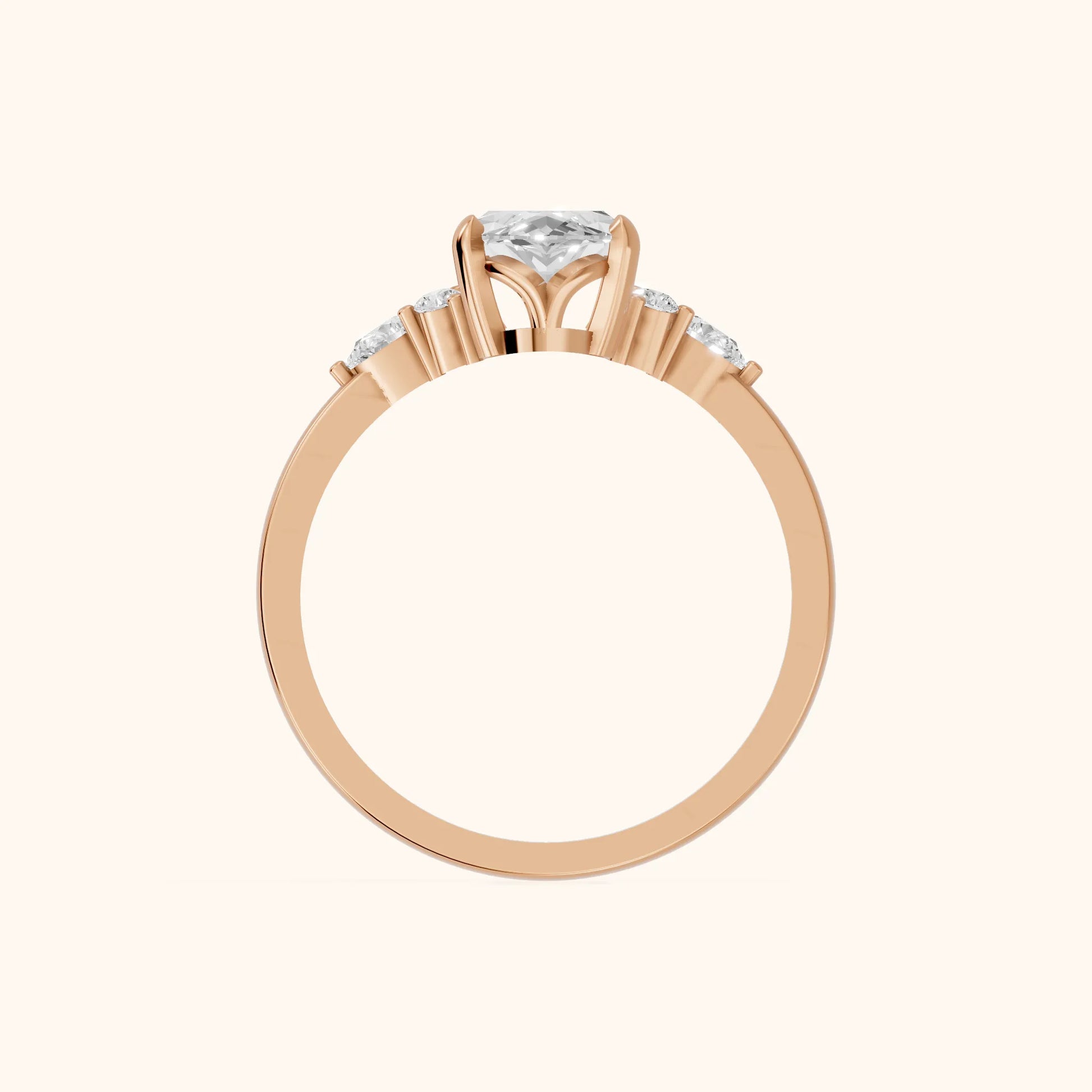 Amelia Three Stone Marquise Diamond Engagement Ring in Rose Gold - FingerView