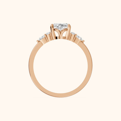 Amelia Three Stone Marquise Diamond Engagement Ring in Rose Gold - FingerView