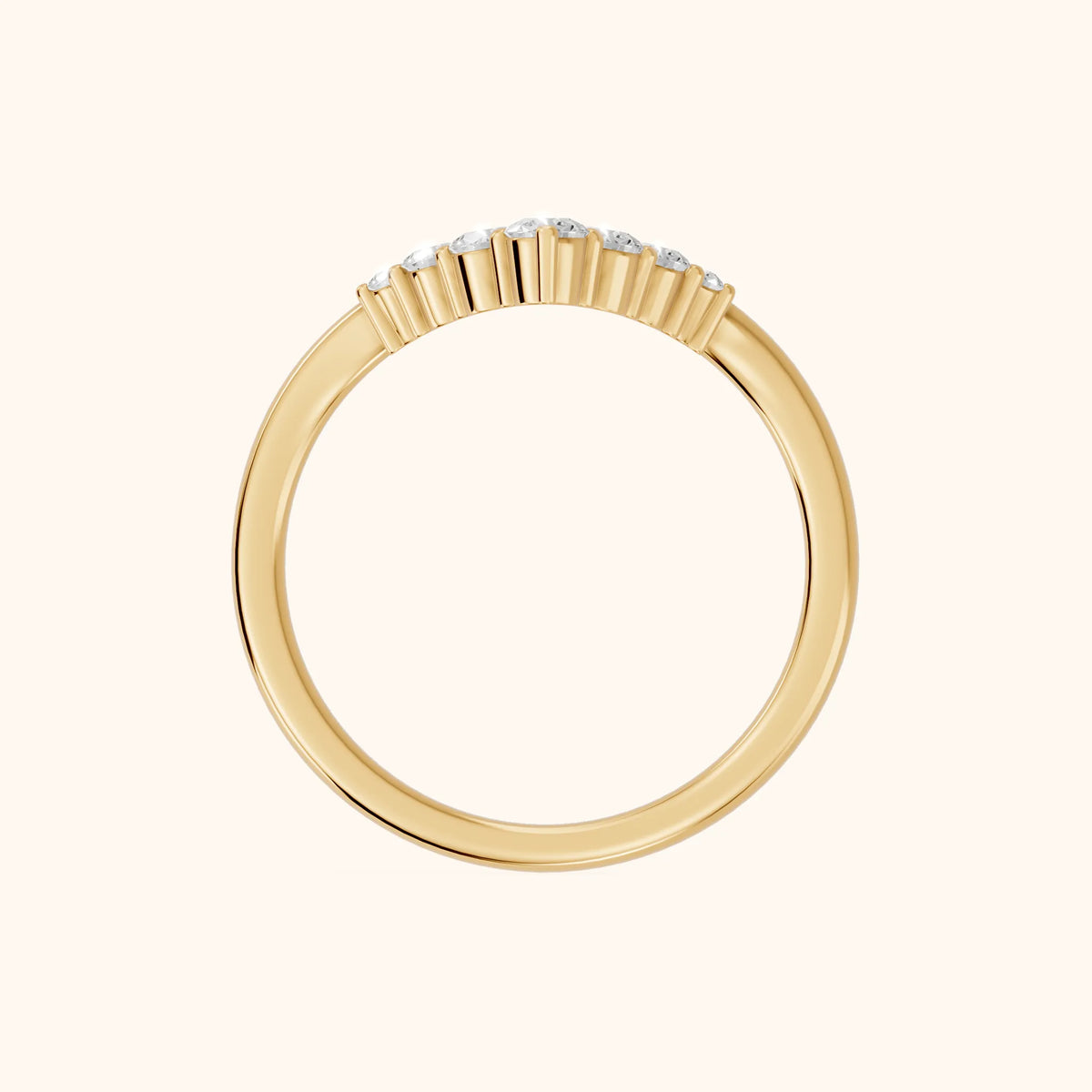 Simone Curved Round Diamond Wedding Band in Yellow Gold - FingerView