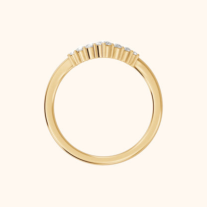 Simone Curved Round Diamond Wedding Band in Yellow Gold - FingerView