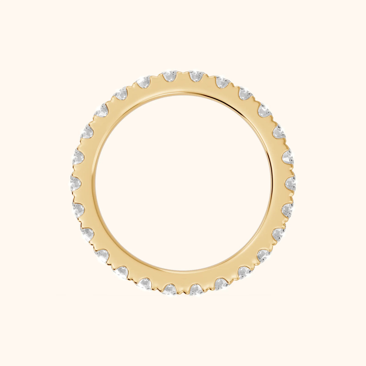 Cara French Pavé Round Diamond Eternity Band in Yellow Gold - FingerView