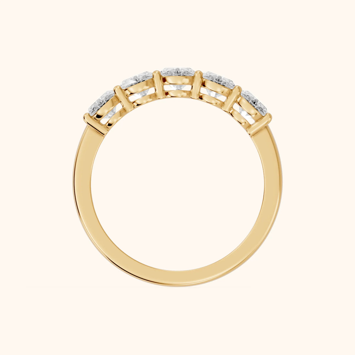 Estela Shared Prong Oval Diamond Wedding Band in Yellow Gold - FingerView