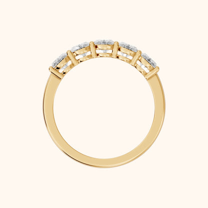 Estela Shared Prong Oval Diamond Wedding Band in Yellow Gold - FingerView