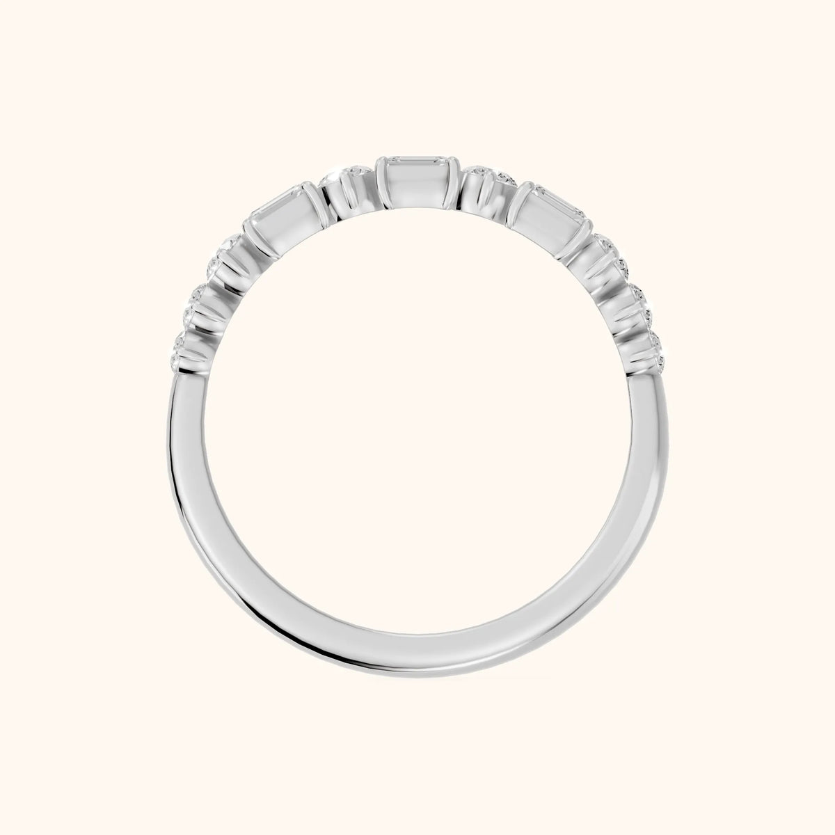 Charu Four Prong Emerald & Round Diamond Half Eternity Band in Silver - FingerView