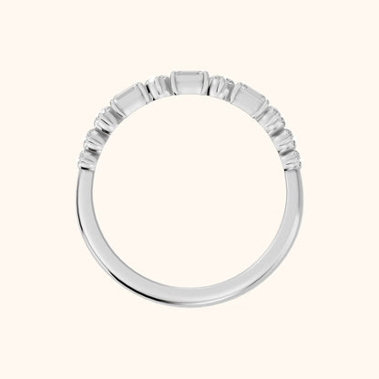 Charu Four Prong Emerald & Round Diamond Half Eternity Band in Silver - FingerView
