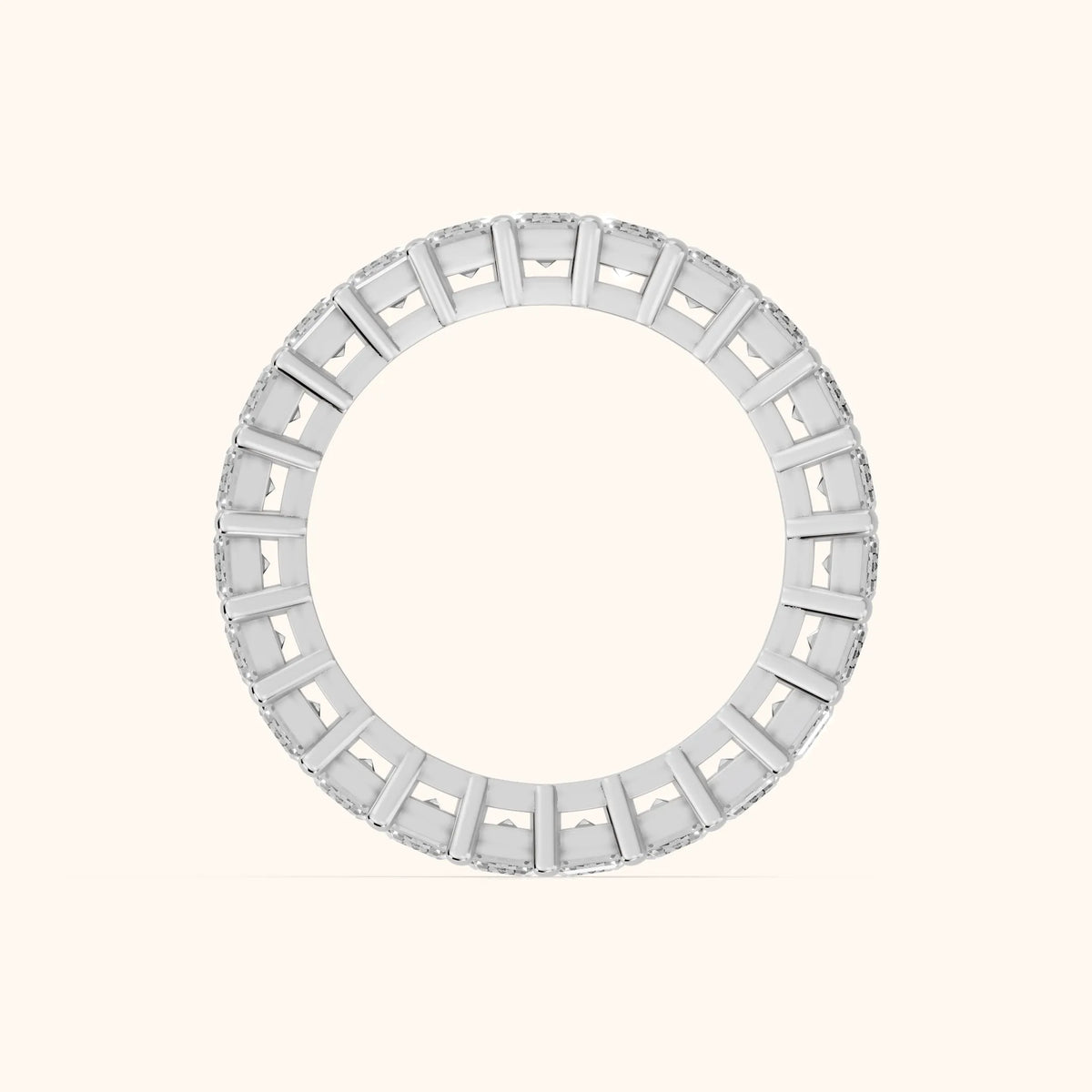 Callia Shared Prong Emerald Diamond Eternity Band in Silver - FingerView