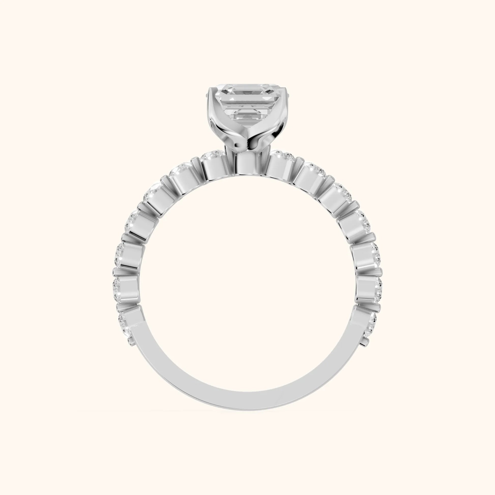 Eleanor Majesty Side Stone Asscher Diamond Engagement Ring in Platinum - FingerView
