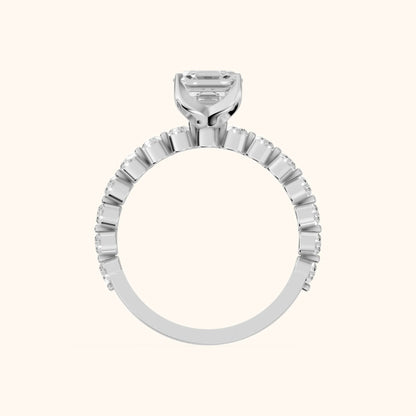 Eleanor Majesty Side Stone Asscher Diamond Engagement Ring in Platinum - FingerView