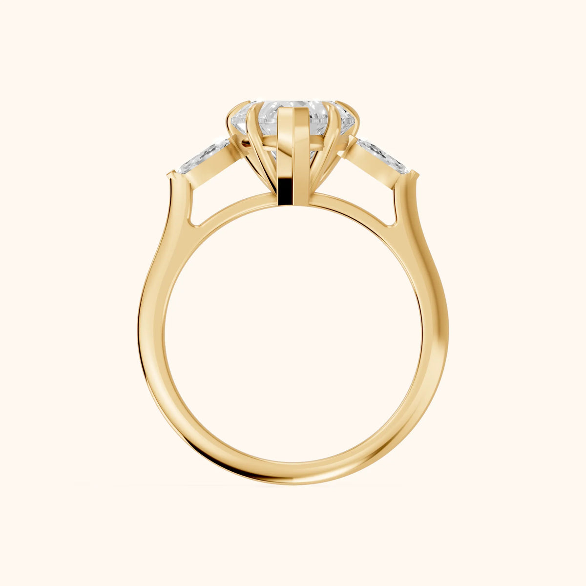 Lyra Three-Stone Heart Diamond Engagement Ring in Yellow Gold - FingerView.webp