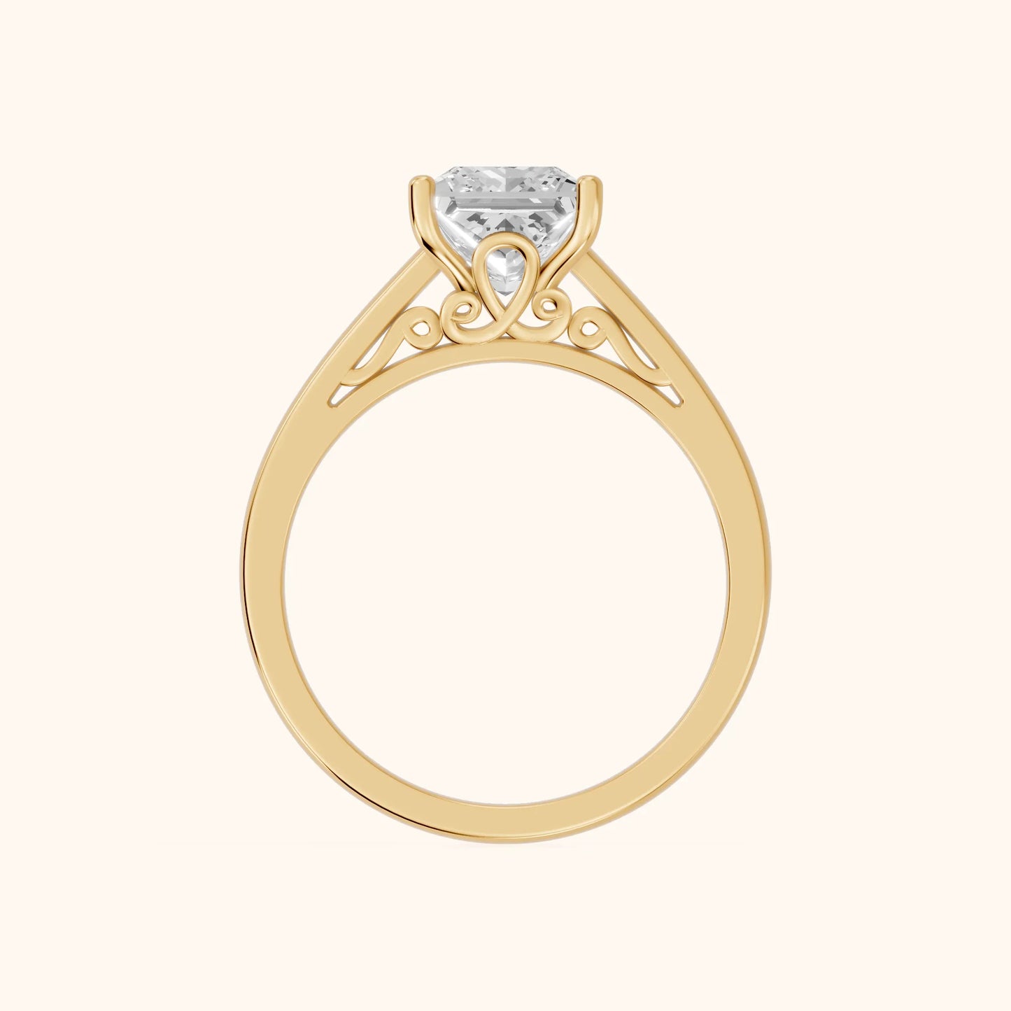 Iris Vintage Princess Diamond Engagement Ring in Yellow Gold - FingerView