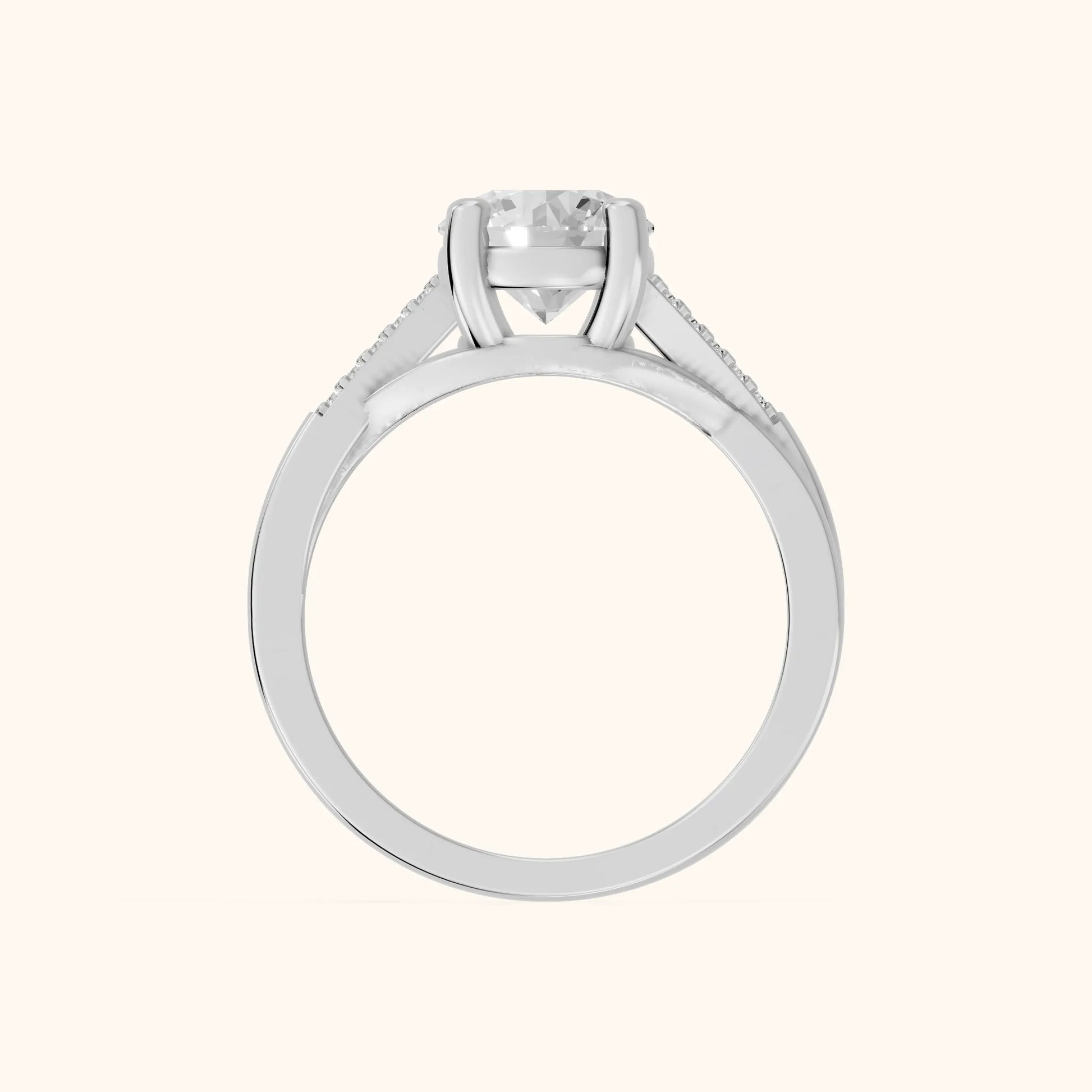 Veronica Twist Side Stone Round Diamond Engagement Ring in White Gold - FingerView
