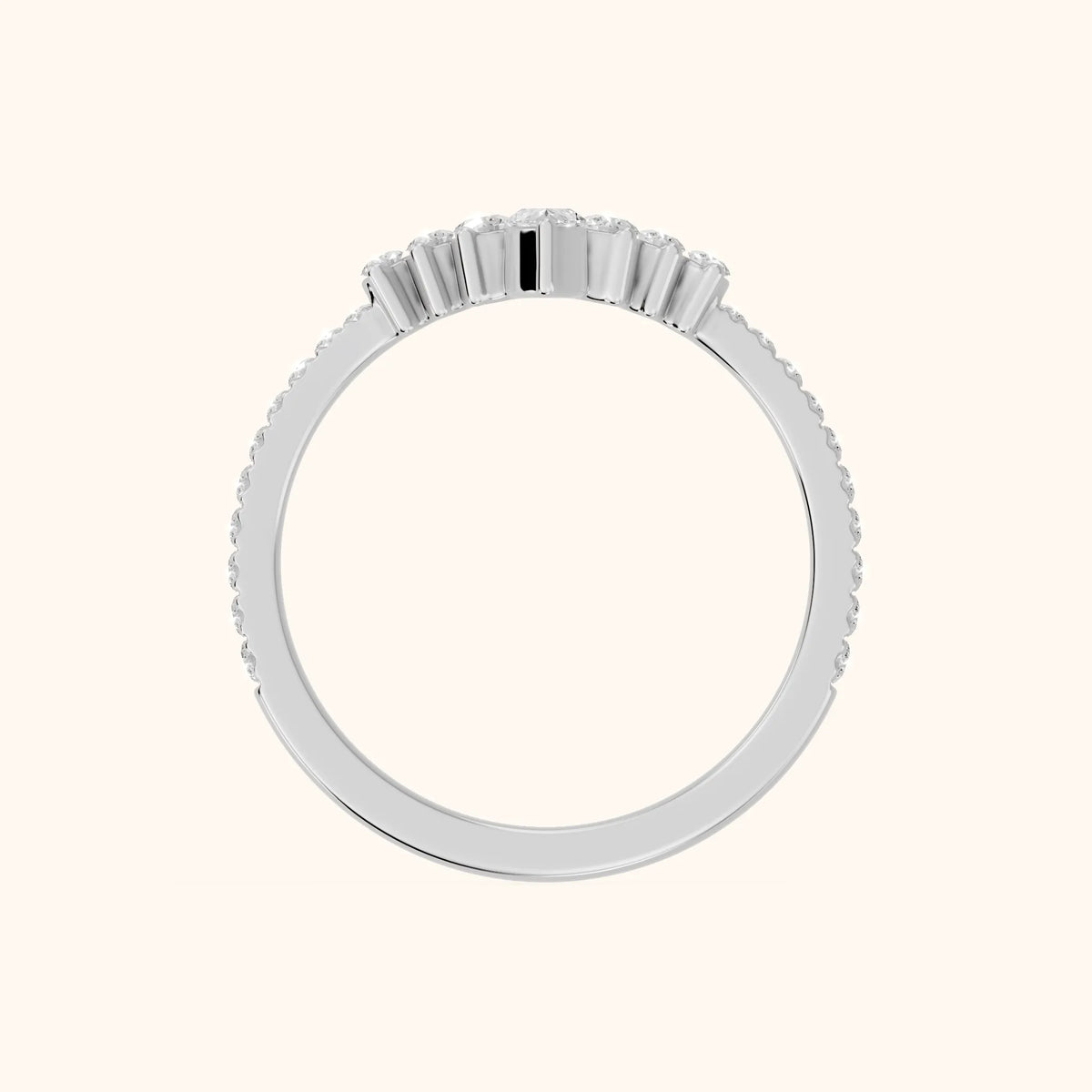 Diya Contour Pear & Round Diamond Stackable Ring in Silver - FingerView