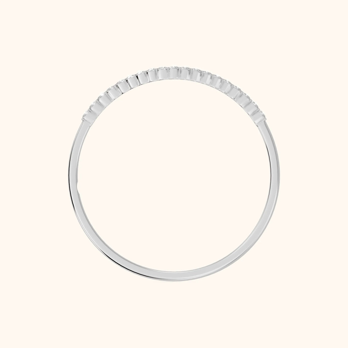 Ambra Curved Pavé Round Diamond Stackable Ring in Platinum - FingerView
