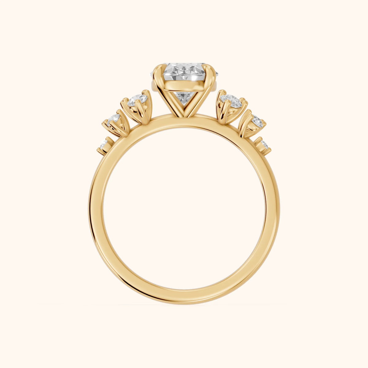 Mirabelle Cluster Oval Diamond Engagement Ring in Yellow Gold - FingerView.webp
