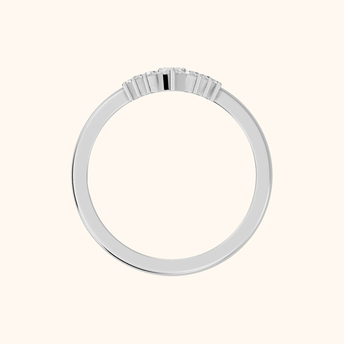 Nisha Curved Pear & Round Diamond Wedding Band in Silver - FingerView