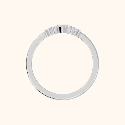 Nisha Curved Pear & Round Diamond Wedding Band in Silver - FingerView