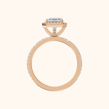 Rosemary Halo Pavé Asscher Diamond Engagement Ring in Rose Gold - FingerView.webp