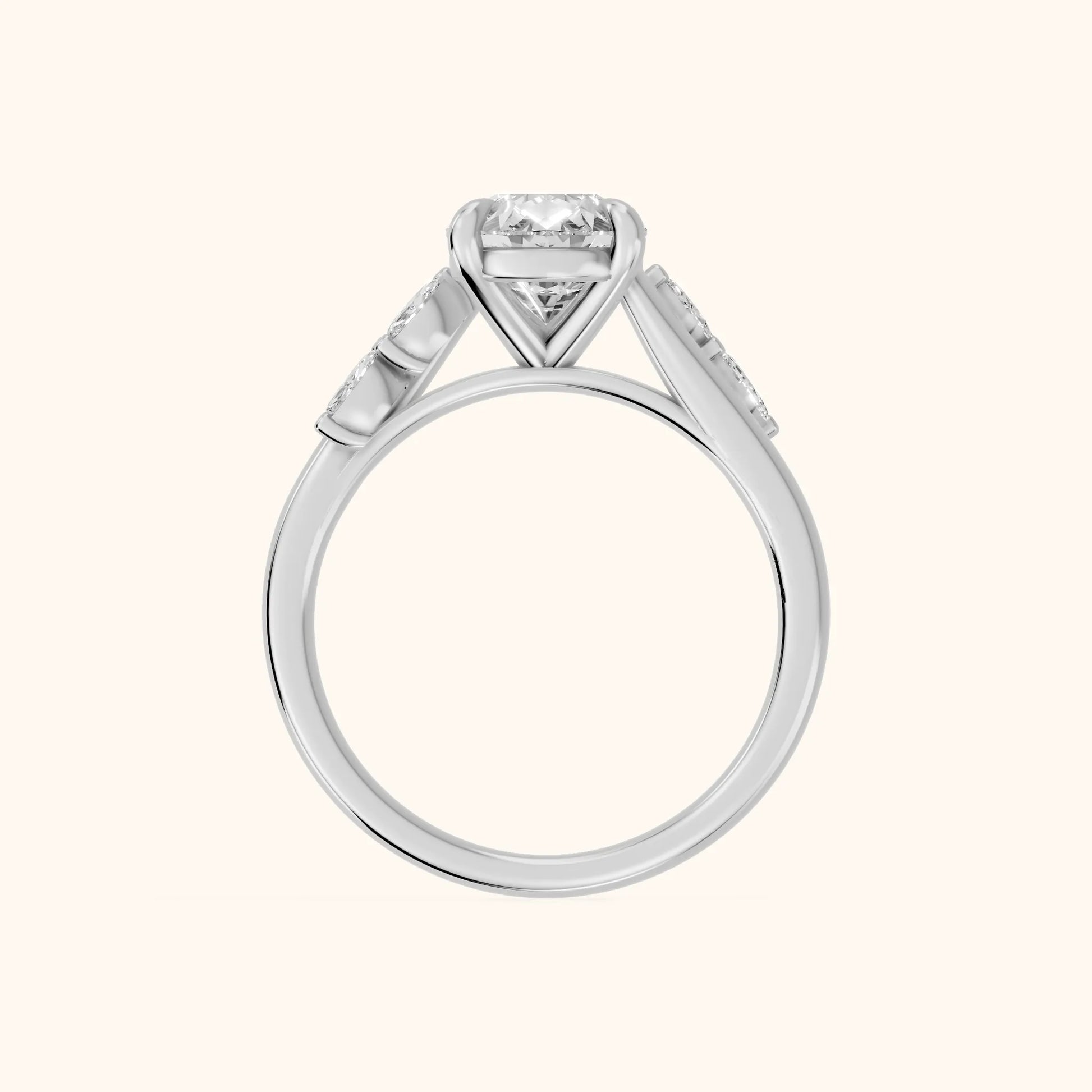 Flora Twist Side Stone Pear Diamond Engagement Ring in White Gold - FingerView