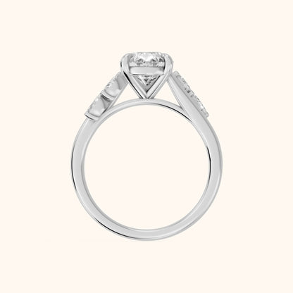 Flora Twist Side Stone Pear Diamond Engagement Ring in White Gold - FingerView