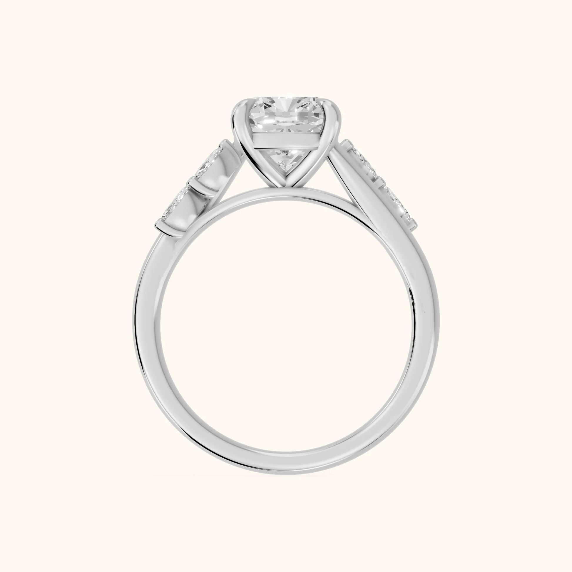 Flora Twist Side Stone Cushion Diamond Engagement Ring in Silver - FingerView