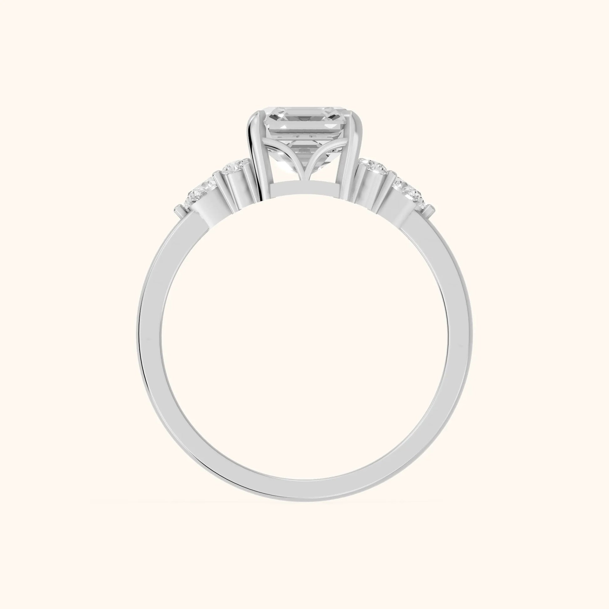 Amelia Three Stone Asscher Diamond Engagement Ring in Platinum - FingerView
