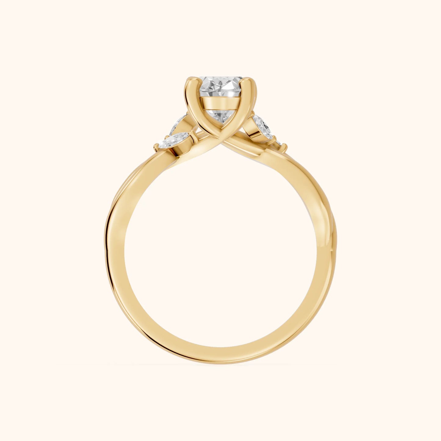 Luna Glow Twisted Oval Diamond Engagement Ring in Yellow Gold - FingerView