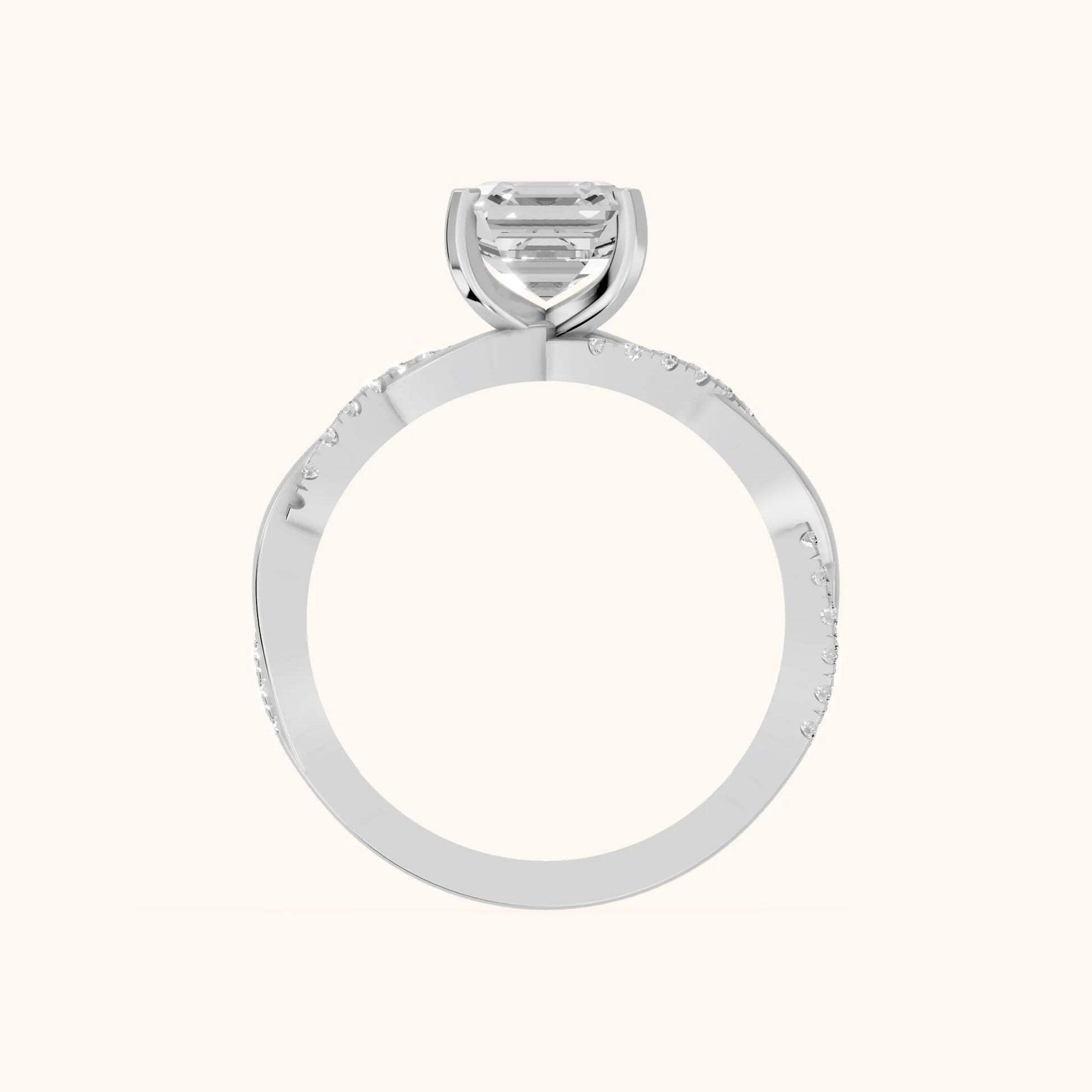 Twisted Side Stone Asscher Diamond Engagement Ring in White Gold - FingerView