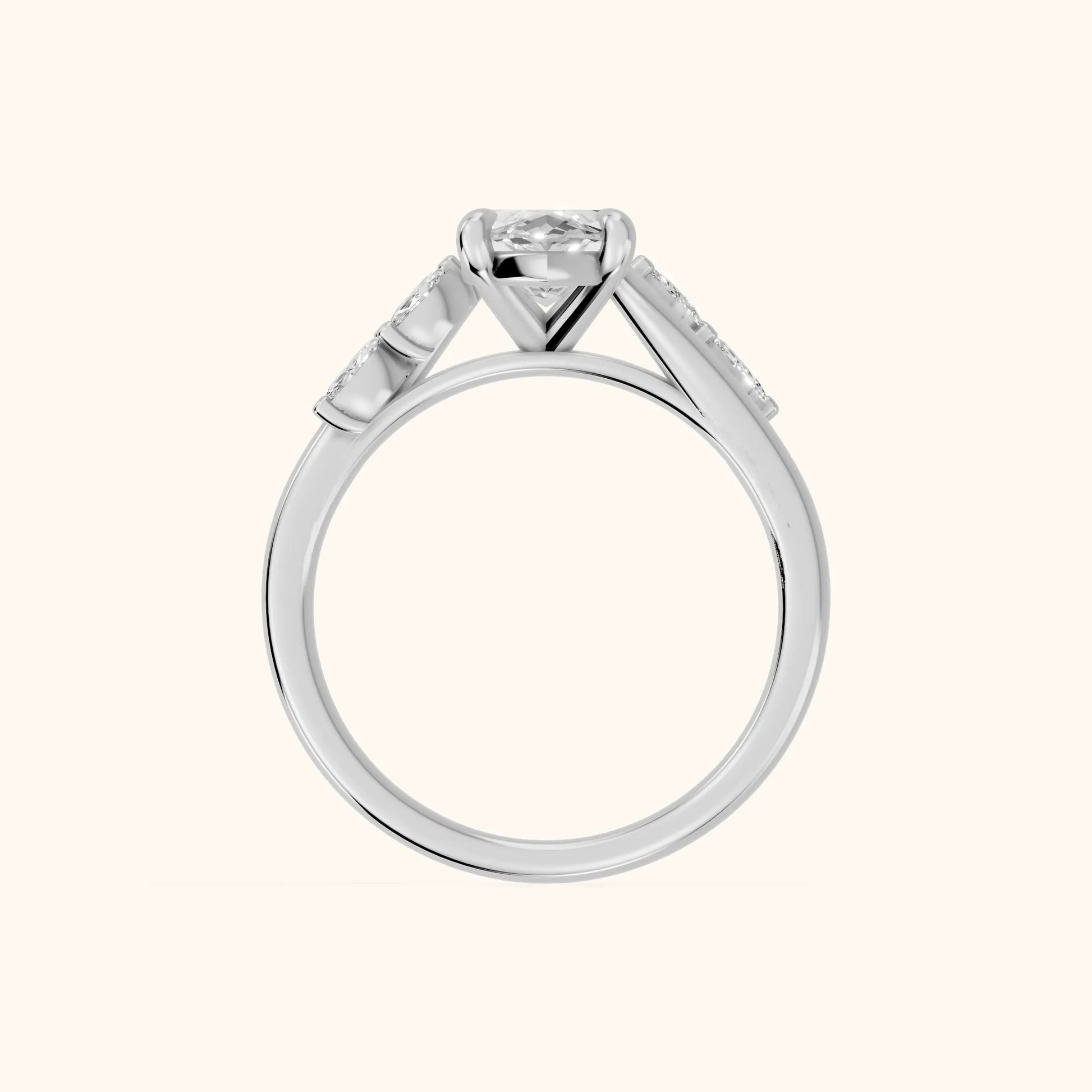Flora Twist Side Stone Marquise Diamond Engagement Ring in Platinum - FingerView