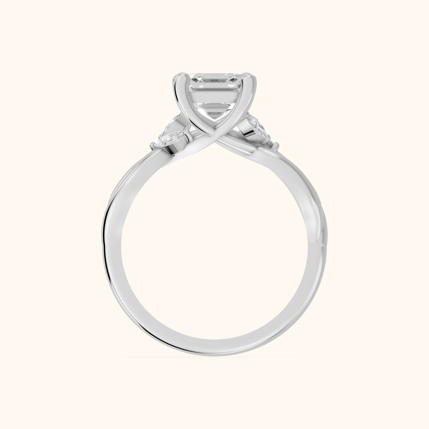 Luna Glow Twisted Asscher Diamond Engagement Ring in White Gold - FingerView