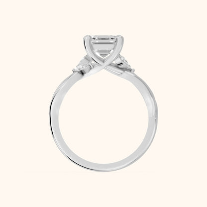 Luna Glow Twisted Asscher Diamond Engagement Ring in White Gold - FingerView
