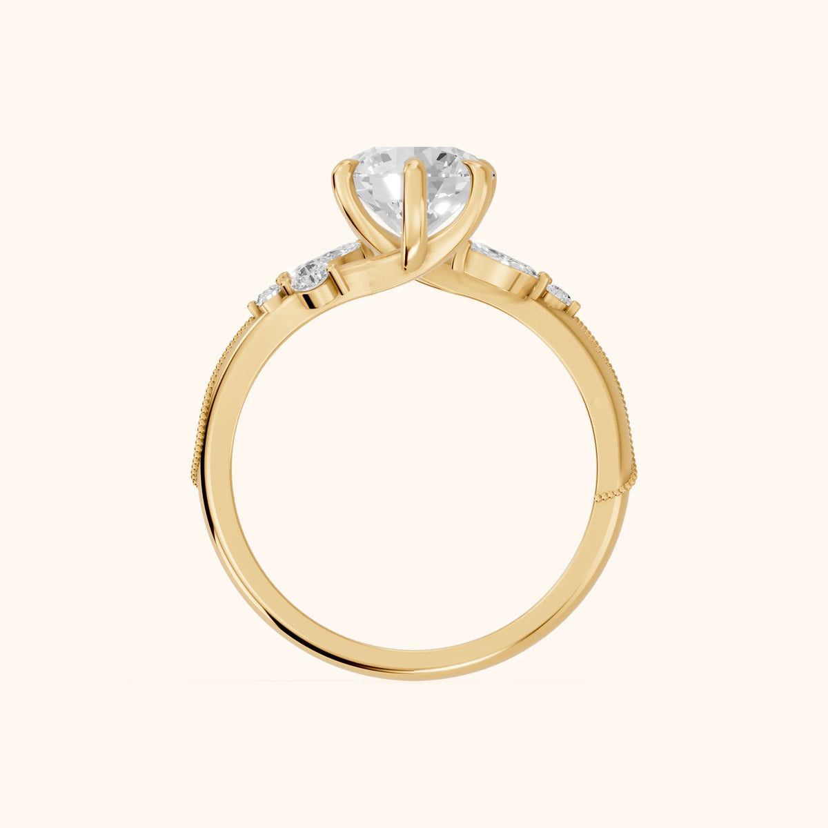 Joanna Milgrain Twist Round Diamond Engagement Ring in Yellow Gold - FingerView.webp