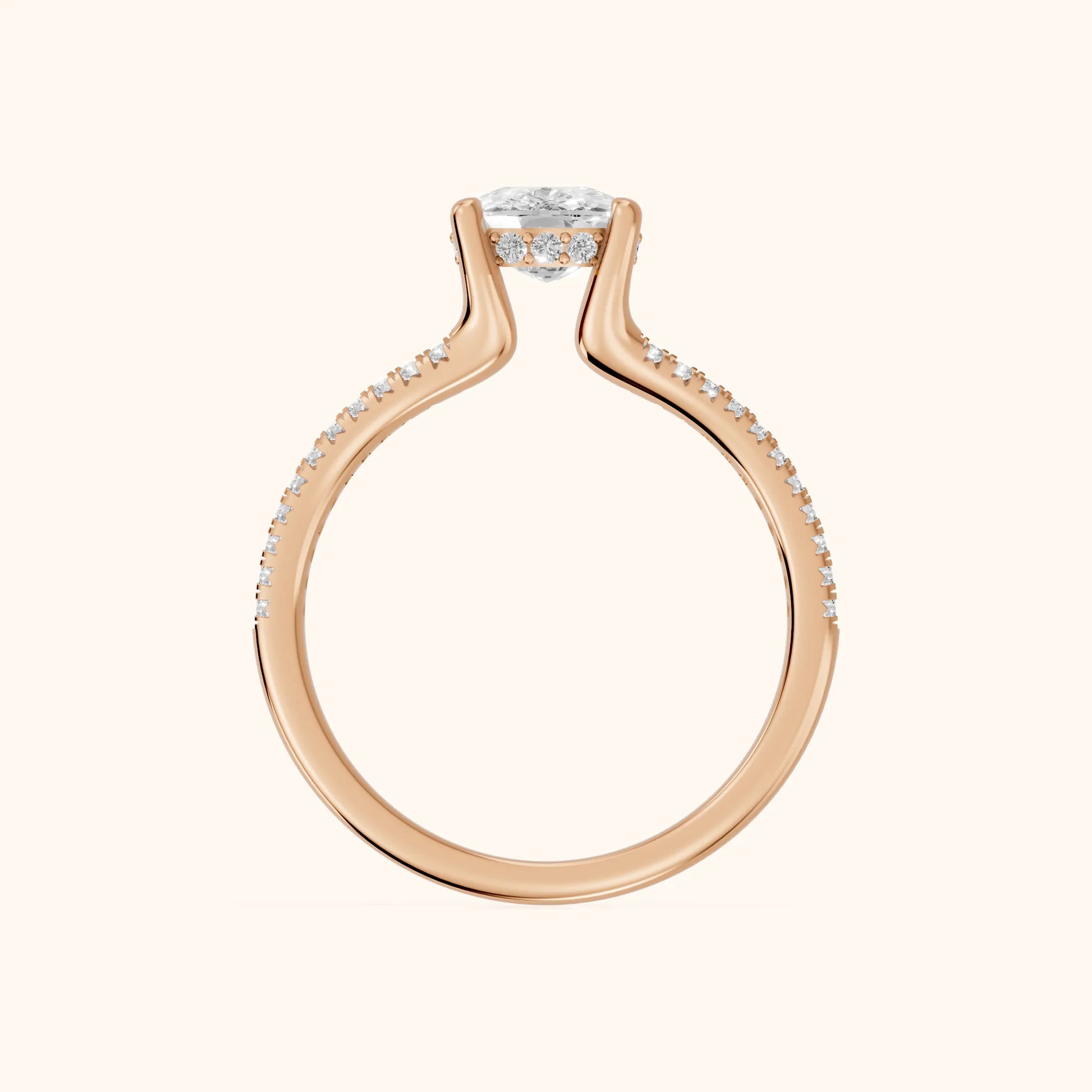 Eternal Embrace Solitaire Cushion Diamond Engagement Ring in Rose Gold - FingerView